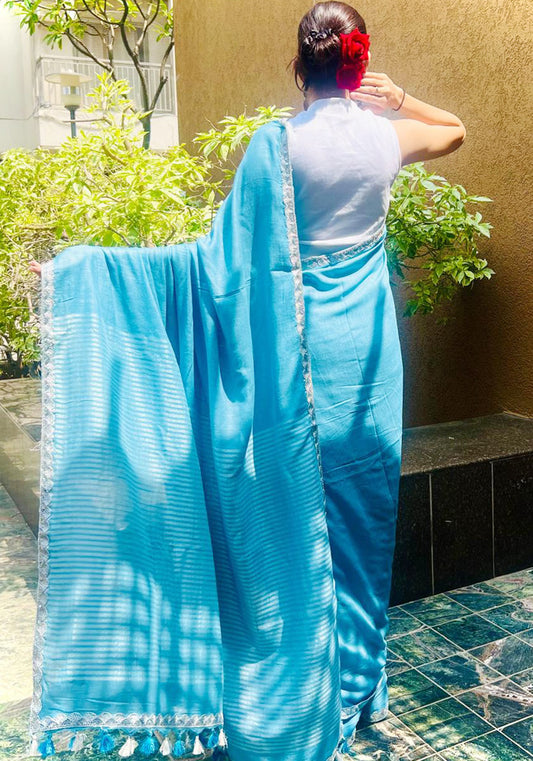 SAMAA BLUE LINEN SILK