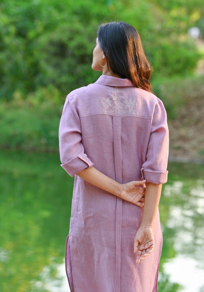 Blush Whispers-Lilac Linen Shirt Dress