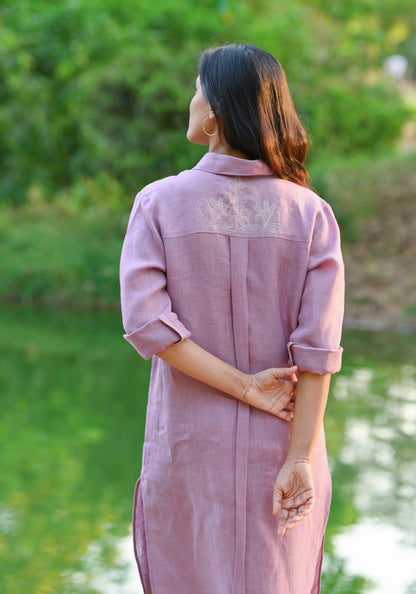 Blush Whispers-Lilac Linen Shirt Dress