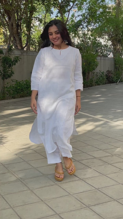 Sitara – White Linen Handcrafted Co-ord Set