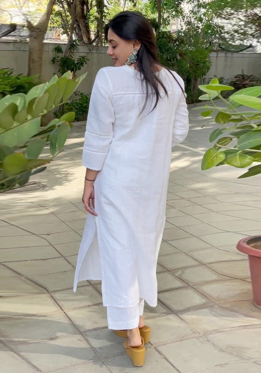 Sitara – White Linen Handcrafted Co-ord Set