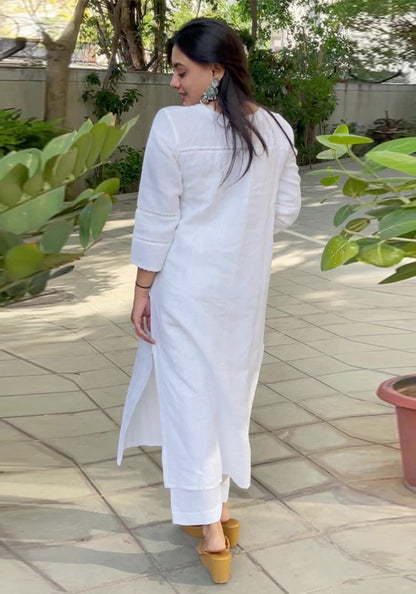 Sitara – White Linen Handcrafted Co-ord Set