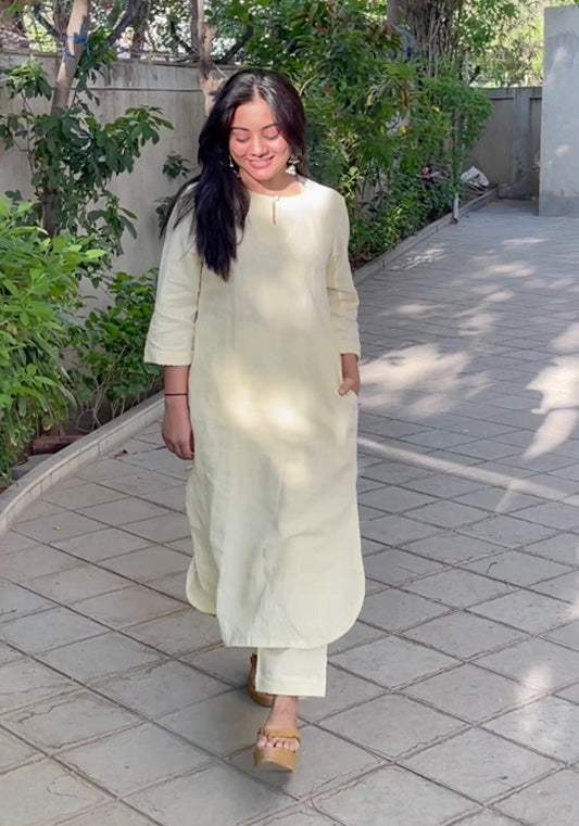 Sitara – White Linen Handcrafted Co-ord Set